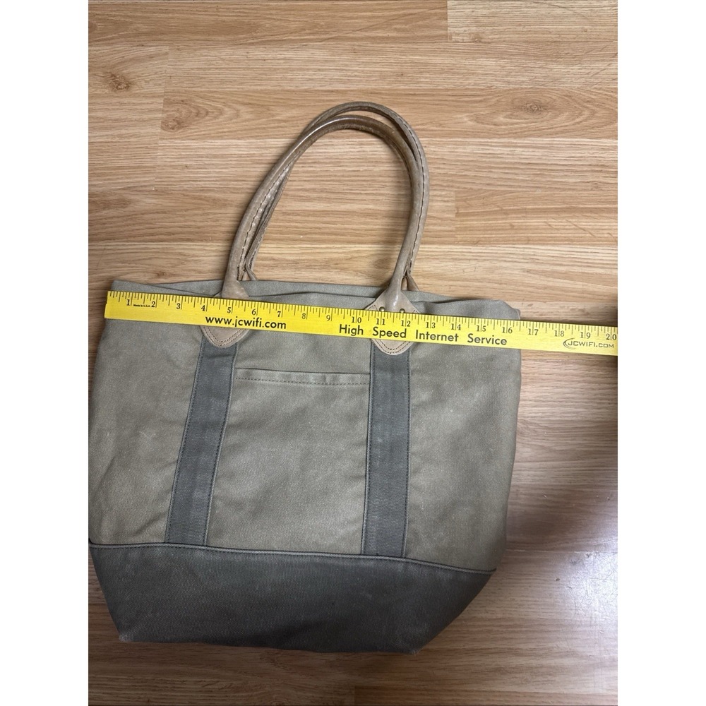 LL Bean Leather Handles Boat Tote Bag Canvas Plaid Lined Brown Green Vintage 90s